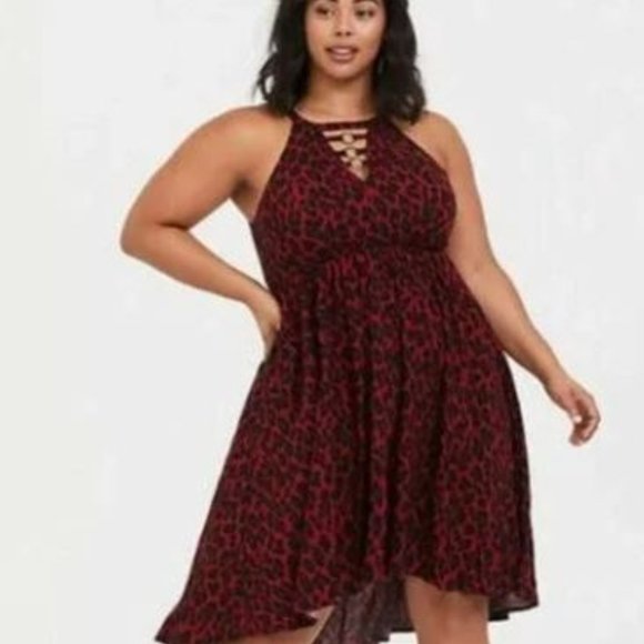torrid Dresses & Skirts - NWT Torrid Red Leopard O-Ring Challis Skater Dress in size 4X